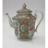 Chinese Cantonese Export Ware Teapot, 19th century. Decorated with Figures, Birds and Insects.