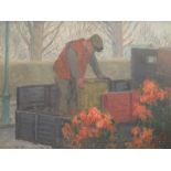 Gwendolen Jackson (b.1919), 'Coalman, November', Oil on board, 44 x 34cm, Framed