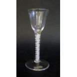 An 18th Century Cordial Glass with opaque twist stem, broken pontil, 14.5cm