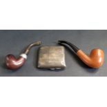 A Peterson's Silver Mounted Tobacco Smoker's Pipe, one other and silver cigarette case (Chester