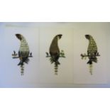 Three 1960's Nigerian Butterfly Wing Pictures of Birds, 40x24cm