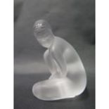 A Modern Lalique Frosted Glass Figurine of a nude kneeling lady, 10cm, boxed