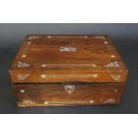 Antique Wooden Box with MOP inlaid decoration. Plain interior. 30cm long,