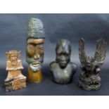 Four Tribal Carved Wood Figures. Tallest 34cm.