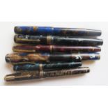 A Collection of Marbled and other Fountain Pens including PARKER, Conway Stewart, Stephens No.56 and