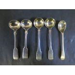 Five Silver Salt Spoons 35grams & one other