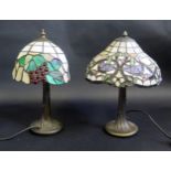 Pair of Tiffany Style Lamps. Metal Bases with coloured Glass Shades. 35cm tall.