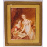 A 19th Century Portrait of Two Young Ladies, indistinct scratched inscription '...1823', 17x13cm, in