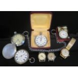 A Silver Cased Keywound Pocket Watch (A/F), lady's silver cased fob watch (A/F), Oris and Duke