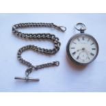 A Victorian Silver Cased Fob Watch by Langdon Davies & Co. of Birmingham (A/F) and a 14" Albert with