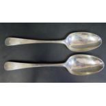 A Pair of George III Silver Picture Back Table Spoons decorated with dove bearing an olive branch