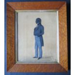 A 19th Century Full Length Portrait Silhouette of a Gentleman, 25.5x20.5cm, birds eye maple glazed