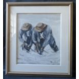 Original Signed Painting of two men working, 42x35cm, framed & glazed. Mayne Gallery Kingsbridge