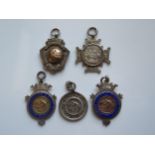 Five Silver Snooker Fob Medallions including Brighton & Hove, 50.5g