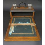 19th Century Desk Stand / Writing Slope. With two Glass Inkwells. Drawer opens to reveal folding