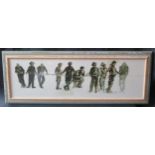 Signed original painting of male figures, 79x23.5cm, framed & glazed