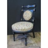 Victorian Wood Hall Chair. With blackened wood frame, Gilt Brass Flower Mounts. H. 73cm, W. 40cm,