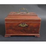 Antique Mahogany Tea Caddy. Exterior with Marquetry inlay edges. Interior with three lidded