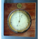 Mahogany Cased Aneroid Barometer by E. J. Dent, Paris. 12.3cm diameter. In glazed Mahogany Case,