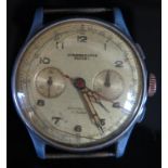 A 1950's Gent's Chronographe Suisse Steel Cased Wristwatch, caseback no. 1052. Overwound, balance