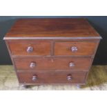 Victorian Mahogany Chest of Drawers. Two small drawers over two large. Turned Wood Feet. H. 88cm, W.