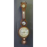 Antique Mahogany Banjo Barometer. 19.5cm silvered Dial. With Thermometer and level. 96cm.