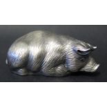 A Recumbent Hippo Ornament with cabochon eyes, Russian marks to base, 79mm long, 76g