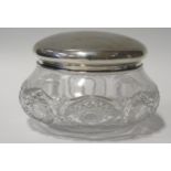 A German .830 Silver Topped Cut Crystal Dressing Table Pot, 143mm diam., stamped BERNSTEIN, 87g