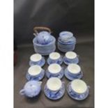 A Chinese Blue & White Flowered Decorated Tea Service With Single Character Mark To Base