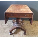 Victorian Drop Leaf Table. Drawers either side. Heavy turned base. 160cm long when extended. W.