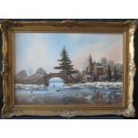 Charles Comber, traditional snowy skating scene, oil on canvas, 74.5x49cm, framed