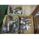 Three Boxes of Miscellaneous Plate including a kettle on stand