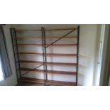 Ladderax Sectional Shelf Unit. Metal frame with fourteen wood shelves. H. 201cm, W. 105cm, D. 21cm