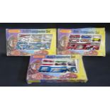 Three Matchbox Superfast G-1 Auto Transporter Sets. Models are fair to mint in poor boxes.