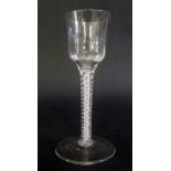 An 18th Century Cordial Glass with opaque twist stem, broken pontil, 15cm