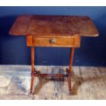 Antique Wood Drop Leaf Table. With central Drawer and drop down ;leaves either side. H. 85cm, W.