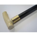 An 18ct Gold Collared Ebony Walking Stick with ivory handle, London **UK SHIPPING ONLY**