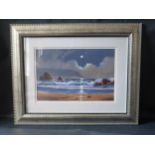 Michael J. Pool, Moonlight Seascape, gouache, 30x20cm, framed & glazed