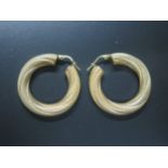 A Large Pair of 9ct Textured Spiral Gold Hoop Earrings, 35mm diam., 6.9g
