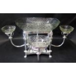 A Large Silver Plated and Cut Glass Table Centrepiece, 55(w)x30(h)cm