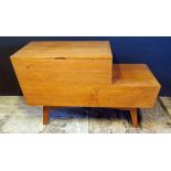 Vintage Vanson Wood Storage Box Side Table. With hinged Lid, two drawers on one end. L. 75cm, H.