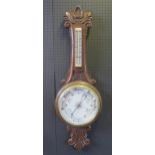 Edwardian Carved Oak Aneroid Banjo Barometer, 20cm dial 105cm tall