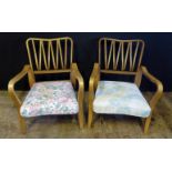 Pair of Retro Chairs with Steamed Wood Frames. Sprung upholstered Seats. H. 74, W. 58cm, D. 85cm.
