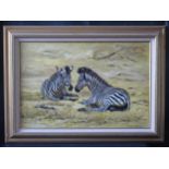 Ivor Price, two zebras (after David Shepherd, oil on canvas, 75x50cm, framed