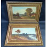 A Pair of Victorian Landscape Scenes, oil on card, 44x34cm, framed