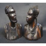 A Pair of African Carved Ebony Busts, 25cm