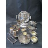 A Selection Of Plated Ware Including Trio Tea Service, Candlelabra Etc