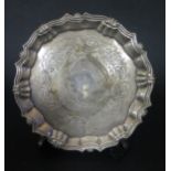 A George II Silver Pie Crust Salver with chased foliate scroll decoration bordering the Marder