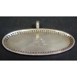 A George V Irish Silver Tray with scroll handle, beaded and pierced foliate border and engraved with