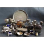 A Selection of Silver Plate including two hip flasks, pair of goblets, etc.